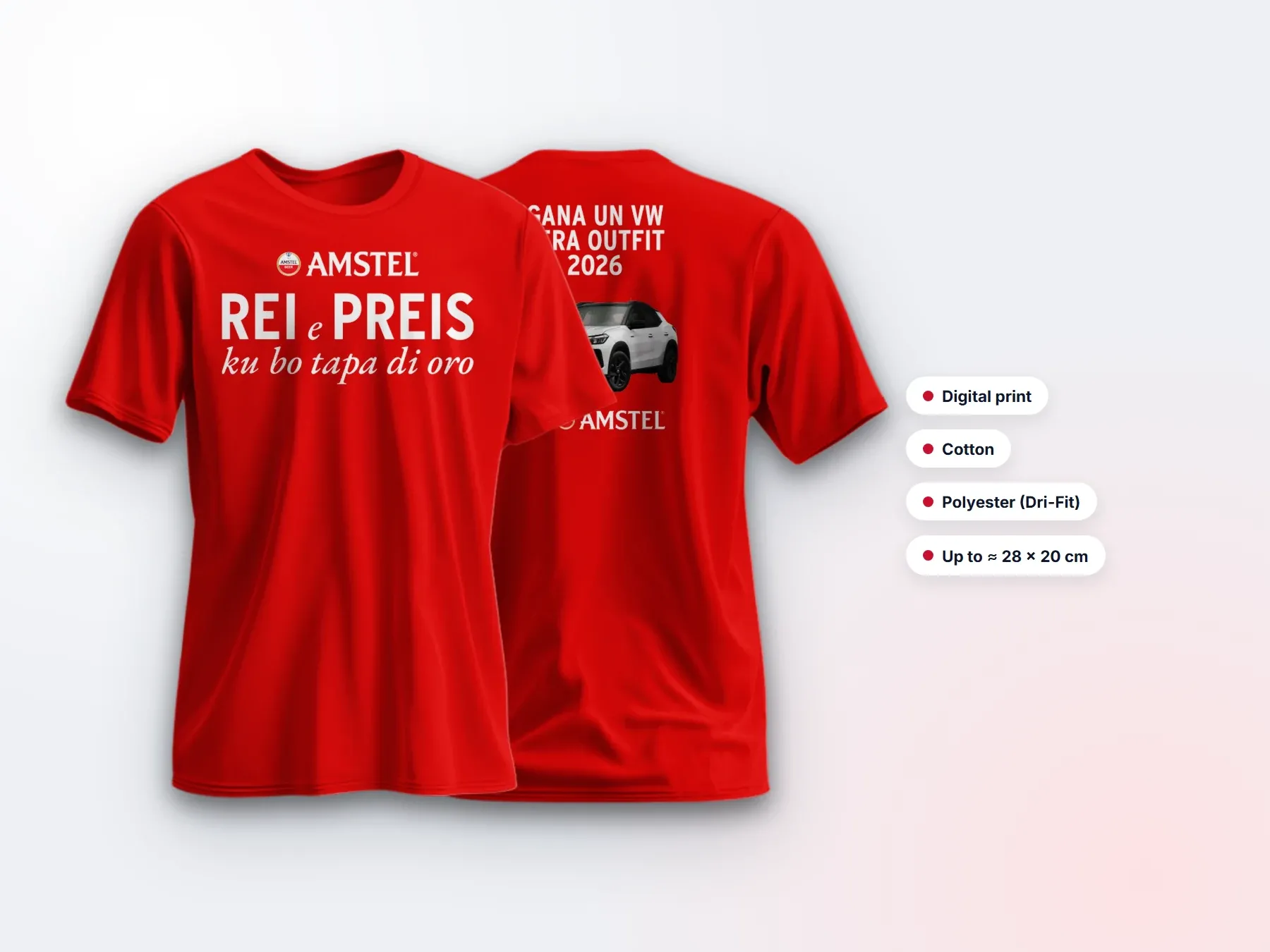 Red T-shirts with a digital print