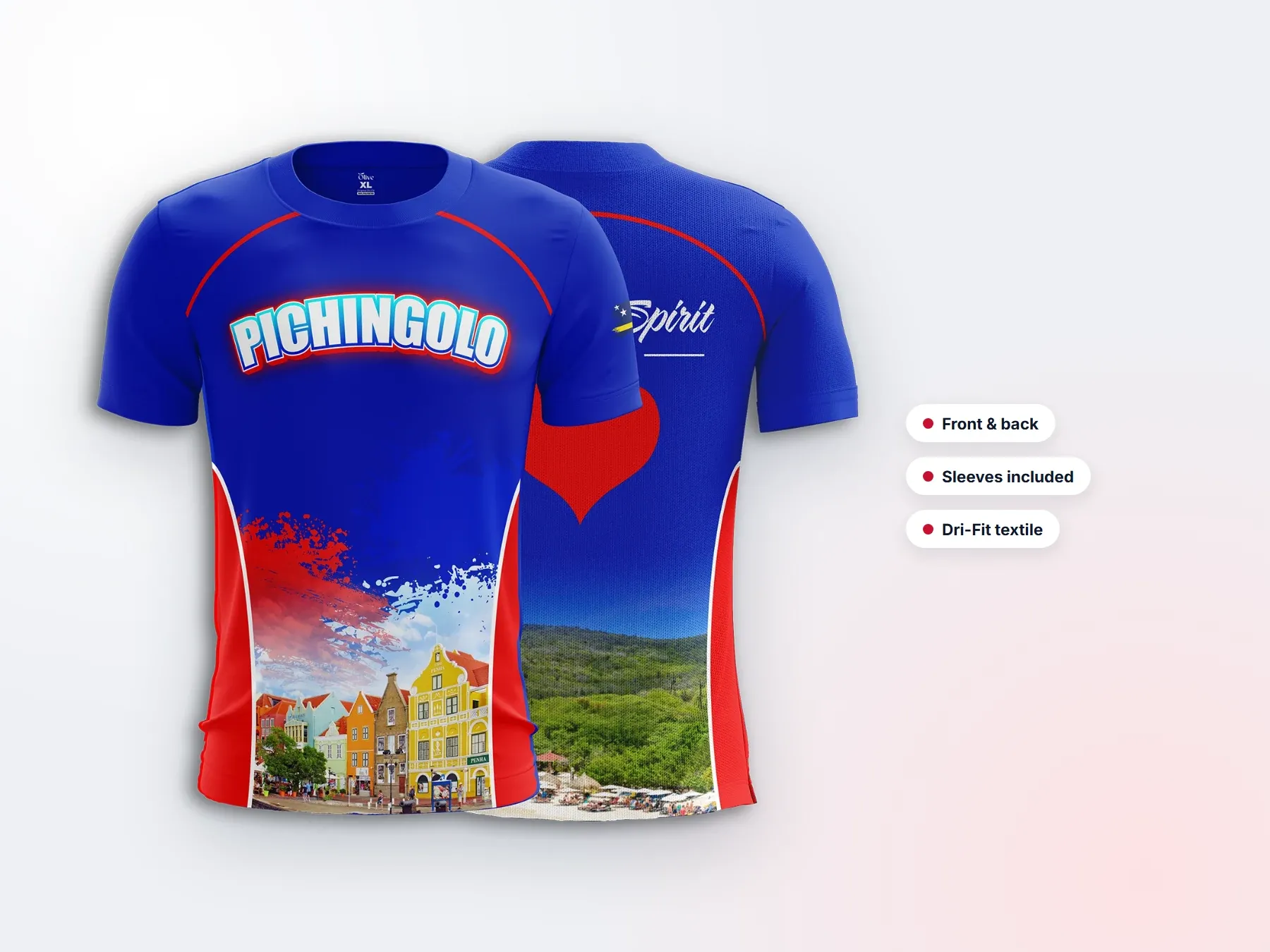 Full-print sublimation shirt, front and back