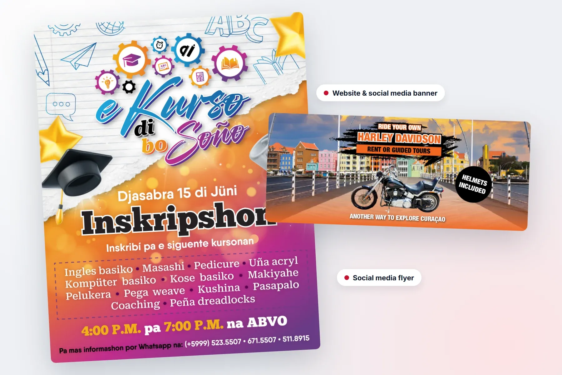 A social media flyer and a website banner designed by Oliver Dean Group